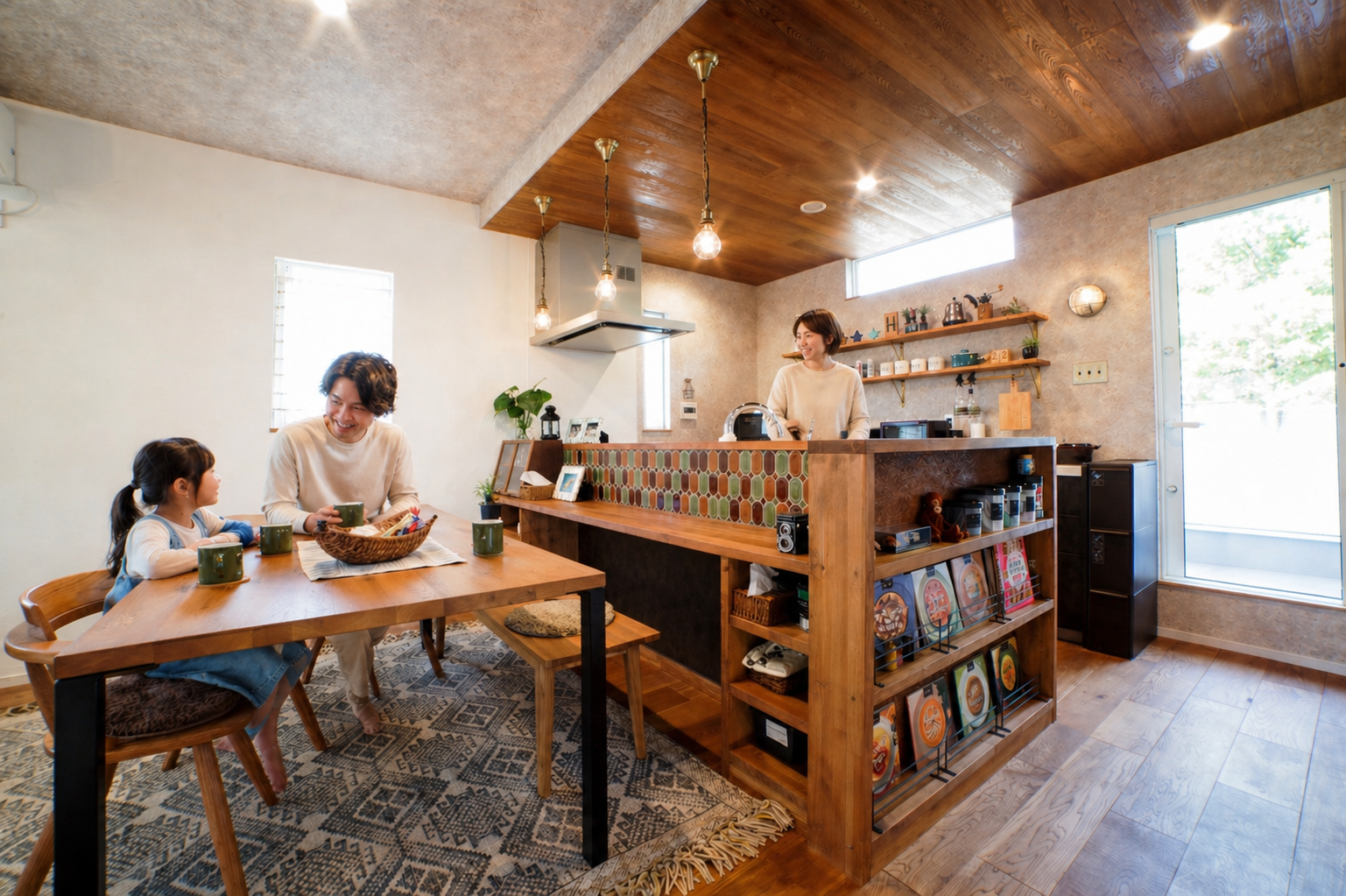 家族が集まる明るいリビング