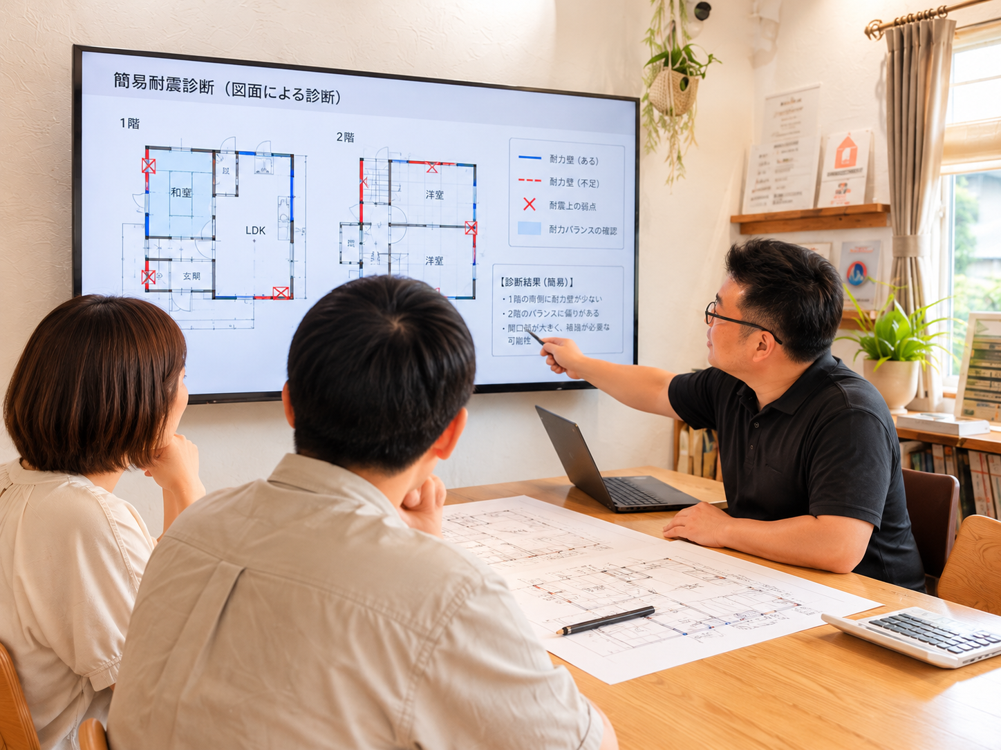 建物の耐震性を確認している様子
