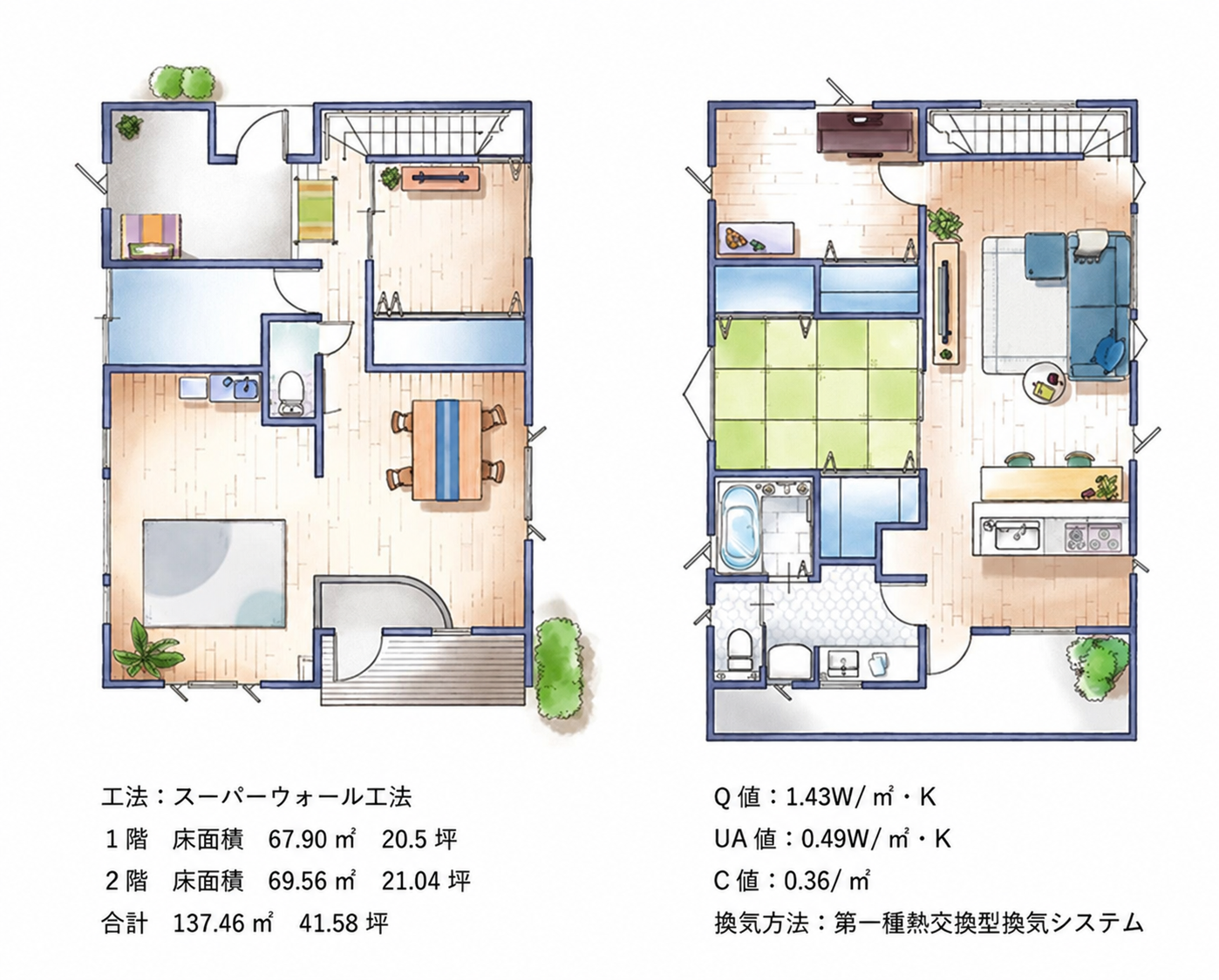間取り図：1階・2階